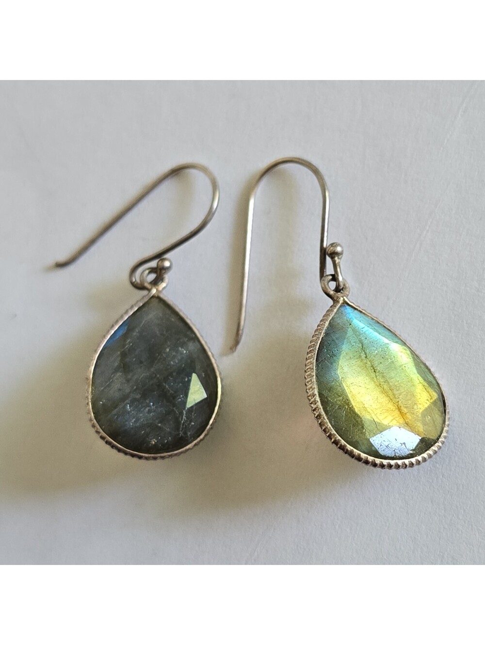 Silver Labradorite Dangle Earrings - Picture 3 of 10